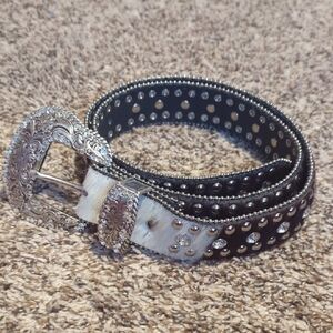 Nocona Cow Hide Rhinestone Western Belt
